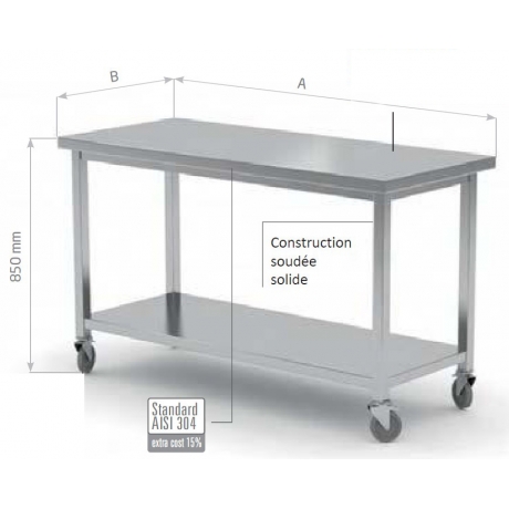 Table mobile avec étagère en inox POL-104