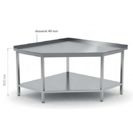 Table de travail d'angle avec dosseret et étagère en inox POL-105