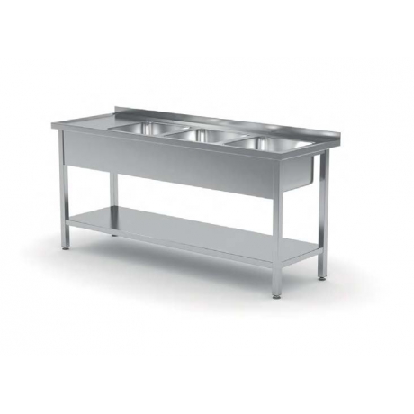 Table avec trois lavabos et étagère inférieure POL-224