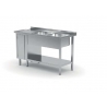 Table avec deux lavabos, étagère et armoire avec porte battante POL-226