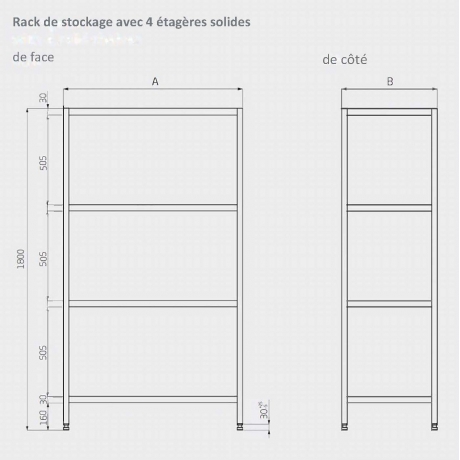 Rack de stockage avec 4 étagères solides POL-334