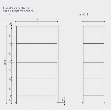 Rack de stockage avec 5 étagères réglables perforées POL-357