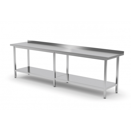 Table de travail avec dosseret et étagère en inox POL-103