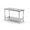 Table de travail centrale avec deux étagères en inox POL-112