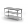 Table de travail centrale avec deux étagères en inox POL-112/2