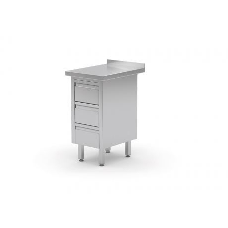 Table de travail avec dosseret et tiroirs en inox POL-121