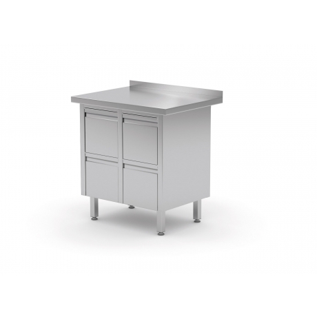 Table de travail avec dosseret et tiroirs en inox POL-121