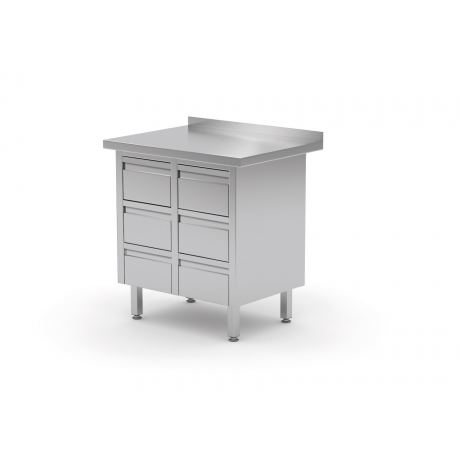 Table de travail avec dosseret et tiroirs en inox POL-121