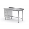Table de travail avec dosseret, armoire à trois tiroirs en inox POL-123-3