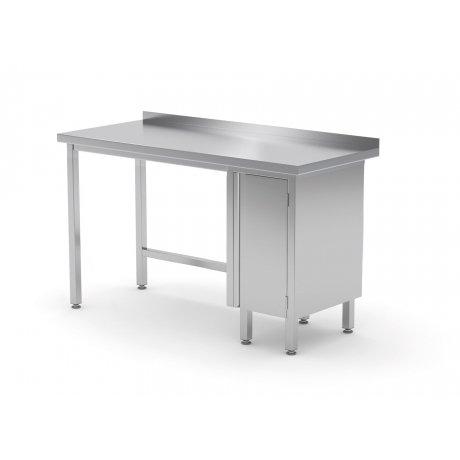 Table de travail avec dosseret, armoire avec porte battante en inox POL-124
