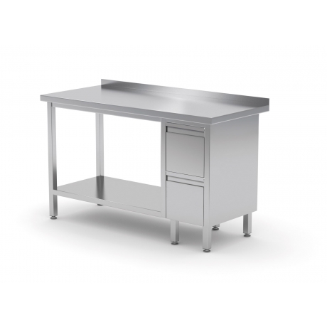 Table de travail avec dosseret, armoire avec 2 tiroirs et tablette inférieure POL-125