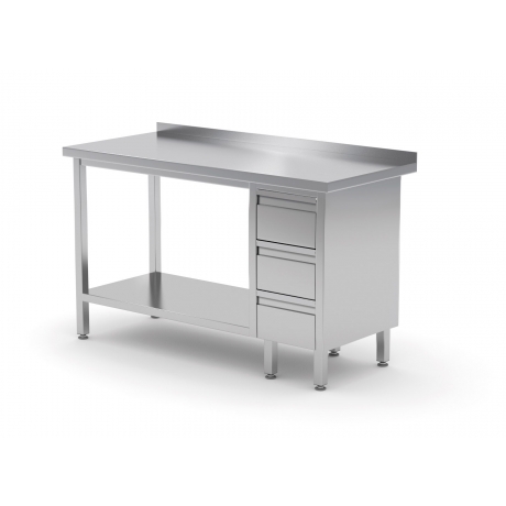 Table de travail avec dosseret, armoire avec trois tiroirs et tablette inférieure POL-125-3