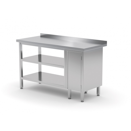 Table de travail avec dosseret, armoire avec porte battante et deux étagères POL-126-2