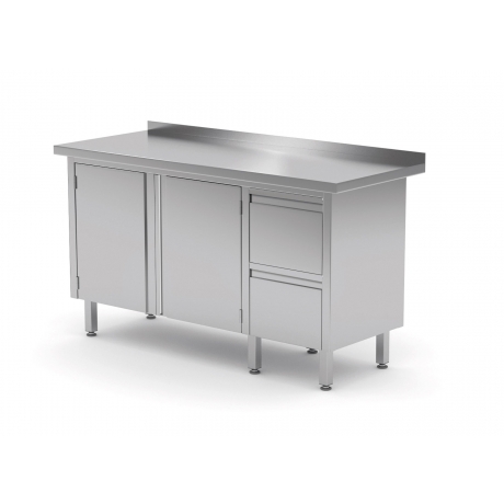 Table de travail avec dosseret, armoire avec deux tiroirs et portes battantes POL-132