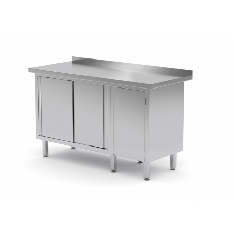 Table de travail avec dosseret, armoire à portes coulissantes et porte battante POL-134