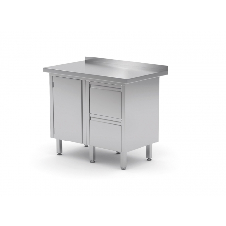 Table de travail avec dosseret, armoire avec deux tiroirs et porte battante POL-135
