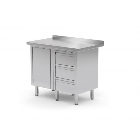 Table de travail avec dosseret, armoire avec 3 tiroirs et porte battante POL-136