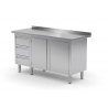 Table de travail avec dosseret, armoire à trois tiroirs et portes battantes POL-137