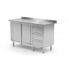 Table de travail avec dosseret, armoire à trois tiroirs et portes coulissantes POL-138