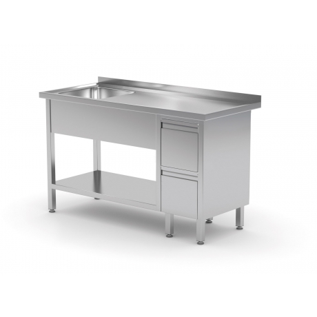 Table avec évier, étagère inférieure et deux tiroirs POL-215