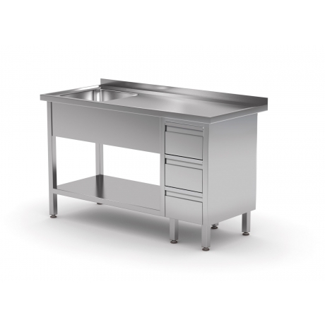 Table avec évier, étagère et trois tiroirs POL-215-3