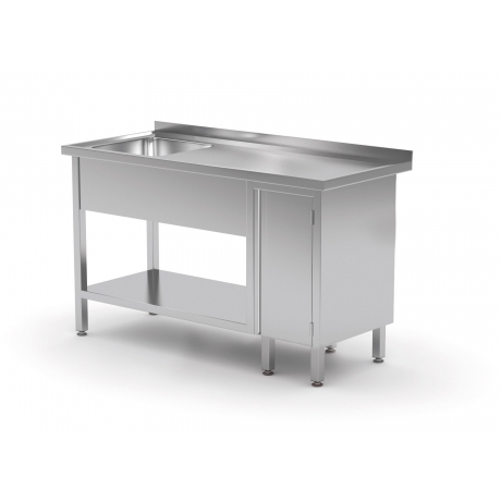 Table avec évier, étagère inférieure et armoire avec porte battante POL-216
