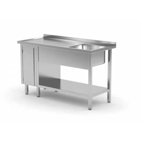 Table avec évier, étagère inférieure et armoire avec porte battante POL-216