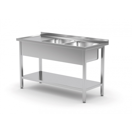 Table avec deux lavabos et étagère inférieure POL-222