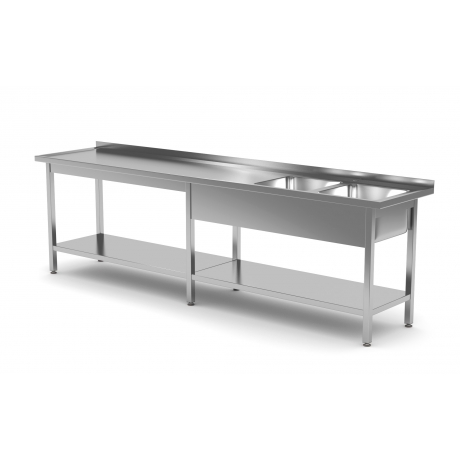 Table renforcée avec deux lavabos et étagère inférieure POL-222-6