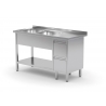 Table avec deux lavabos, étagère et meuble à deux tiroirs POL-225