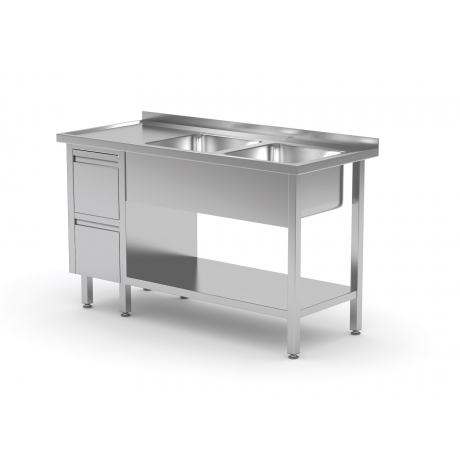 Table avec deux lavabos, étagère et meuble à deux tiroirs POL-225