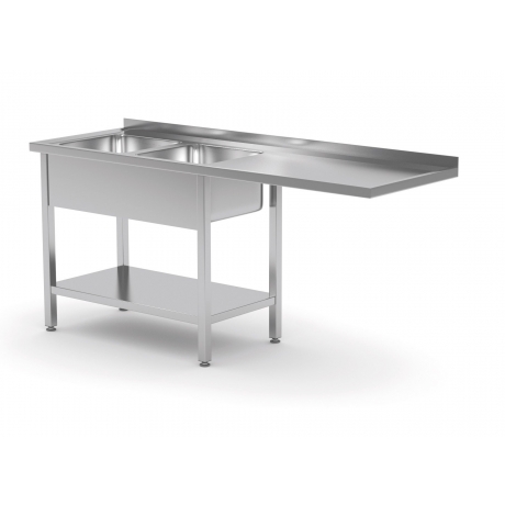 Table avec deux éviers, étagère inférieure et espace pour réfrigérateur ou lave-vaisselle POL-241