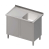 Table inox à dosseret avec 1 évier et portes battantes