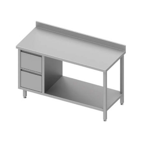 Table adossée avec meuble à deux tiroirs + étagère à gauche
