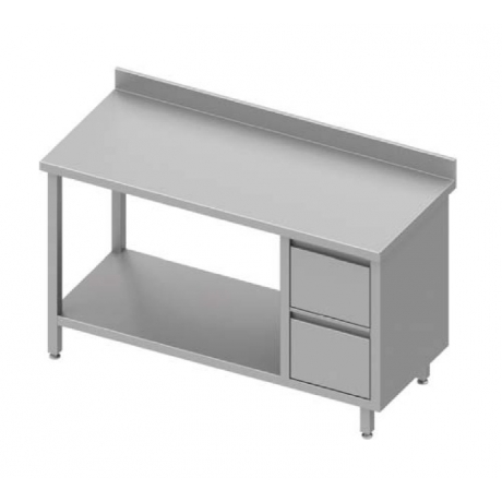Table adossée avec meuble à deux tiroirs + étagère à droite