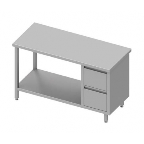 Table centrale avec meuble à deux tiroirs + étagère à droite