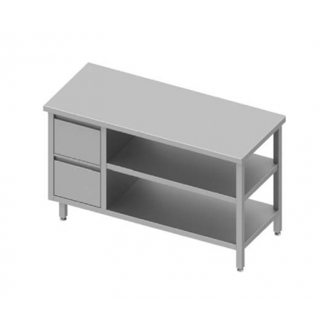 Table centrale avec meuble à deux tiroirs + deux étagères à gauche