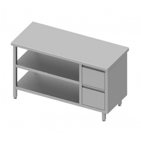 Table centrale avec meuble à deux tiroirs + deux étagères à droite