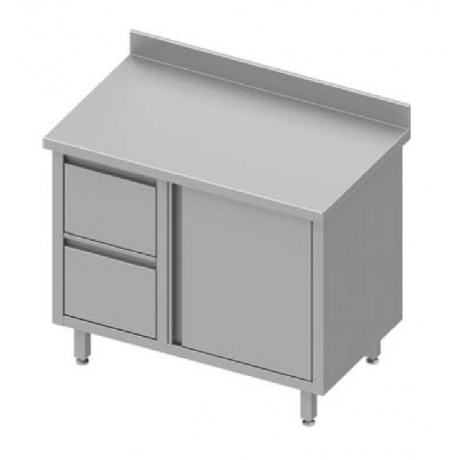 Table adossée avec deux tiroirs et portes battantes
