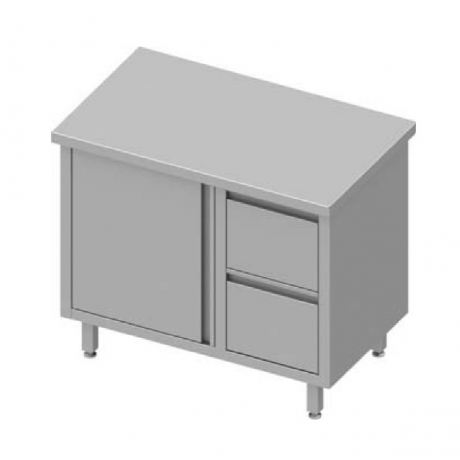 Table centrale avec deux tiroirs et portes battantes à droite