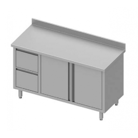 Table adossée avec deux tiroirs et deux portes battantes à gauche