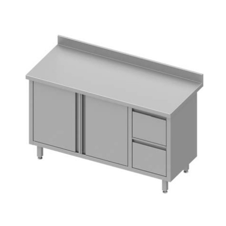 Table adossée avec deux tiroirs à droite et deux portes battantes