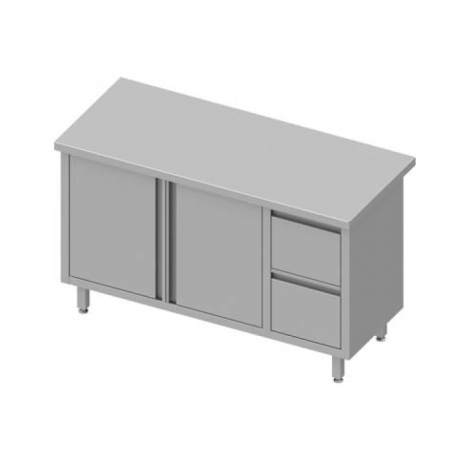 Table centrale avec deux tiroirs à droite et deux portes battantes