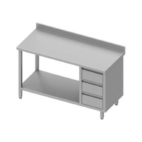 Table adossée avec trois tiroirs à droite et une étagère