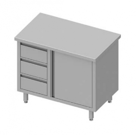 Table centrale à porte battante avec trois tiroirs à gauche