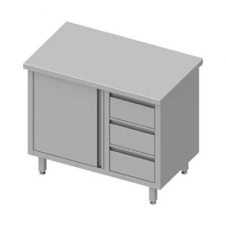 Table centrale à porte battante avec trois tiroirs à droite