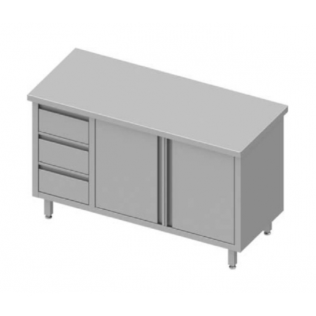 Table centrale à portes battantes avec trois tiroirs à gauche