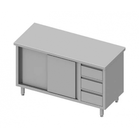 Table centrale à portes coulissantes avec trois tiroirs à droite