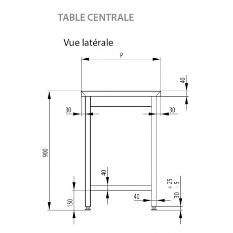 Table centrale sans étagère h900