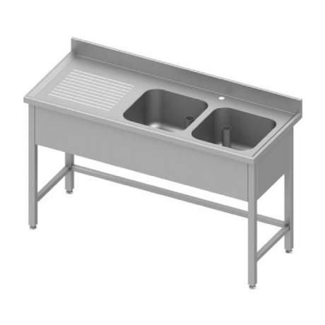 Table adossée renforcée avec double cuve